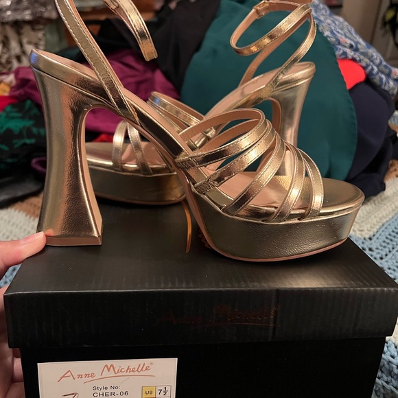 Anne Michelle Shoes - Anne Michelle Metallic Gold Strappy Heels